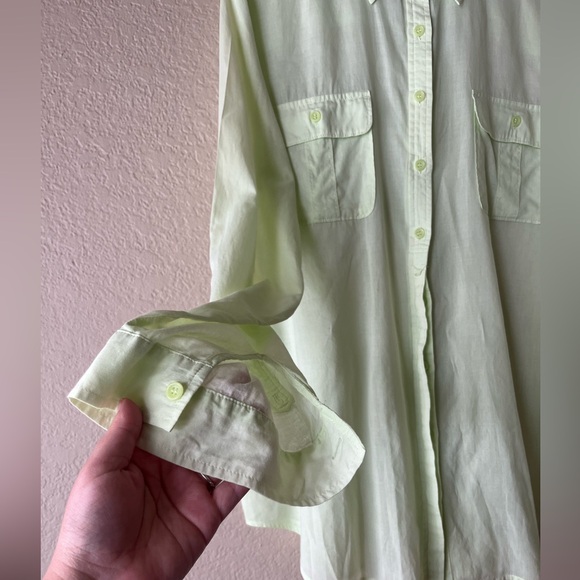 Chicos 3 100% Cotton Light Green Half Button Half Hidden Button Down Long Sleeve - Picture 4 of 11